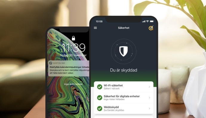 Mobile Security-appen visas på två mobila enheter